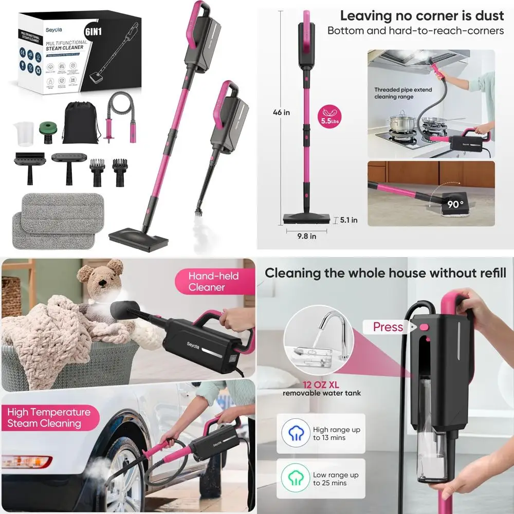 

Multi-Function Steam Mop for Home Cleaning - 6-in-1 Attachments for Hardwood Floors, Clothes, and More