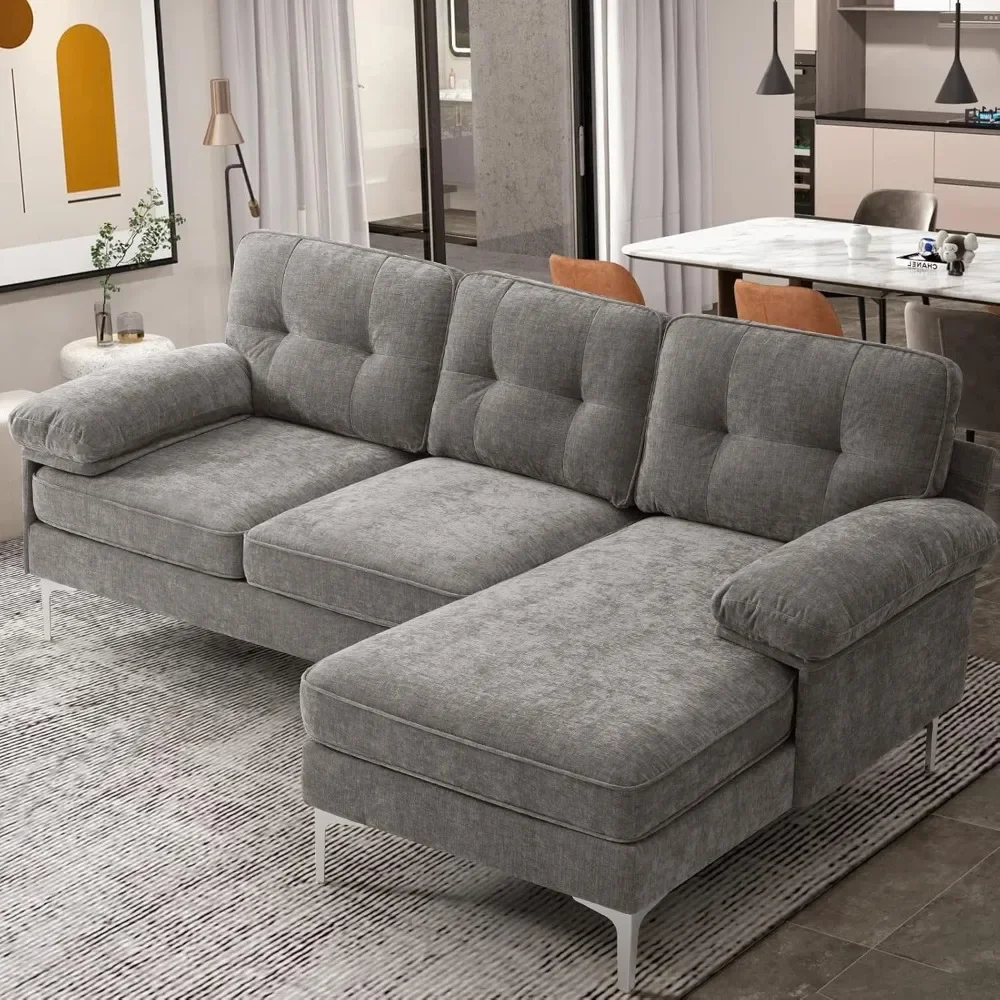 

Sofa with Reversible Chaise Lounge Convertible Sectional Sofa Couch 82" L-Shape Chenille Modern Couch