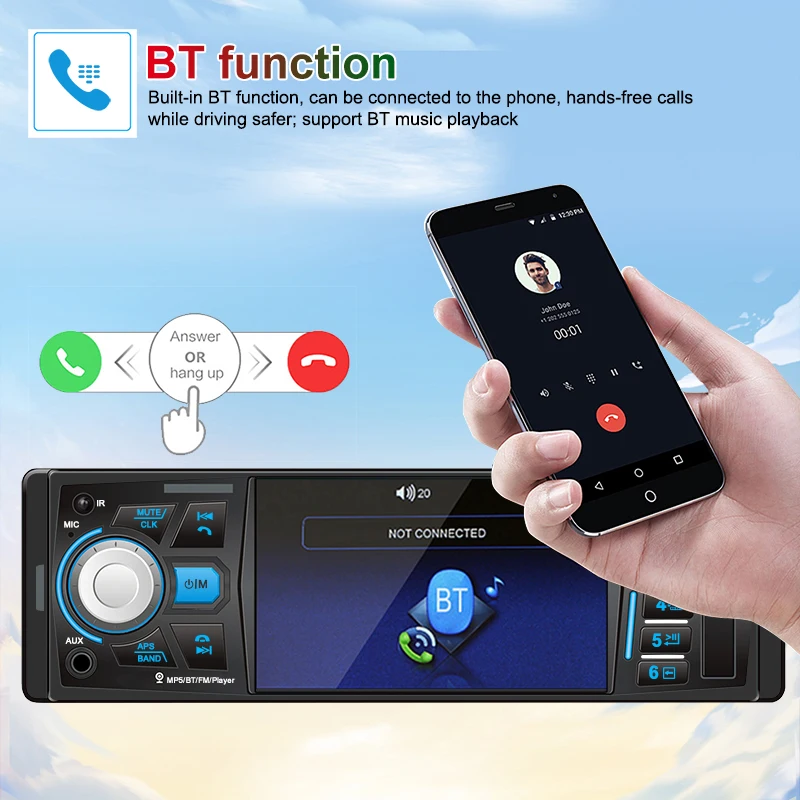 1 Din Car Radio 4 Inch Car Stereo Multimedia MP5 Player FM Receiver Touch Screen Mirrorlink Bluetooth/AUX/USB/TF With Camera