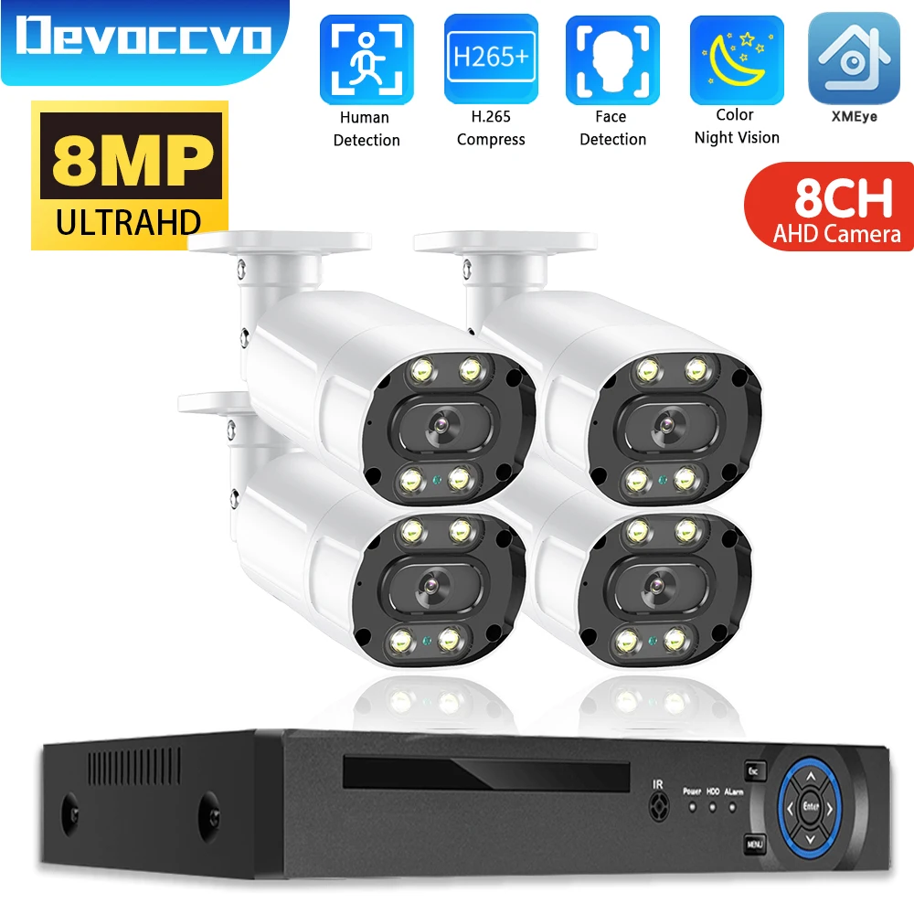 

8MP 8CH AHD DVR Strip Line Face Detection Color MotionDetection Набор наружных камер видеонаблюдения Комплект видеонаблюдения