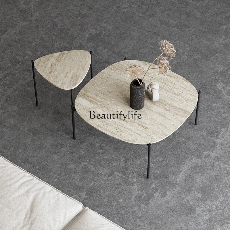 

Creative home wabi-sabi coffee table combination, minimalist travertine
