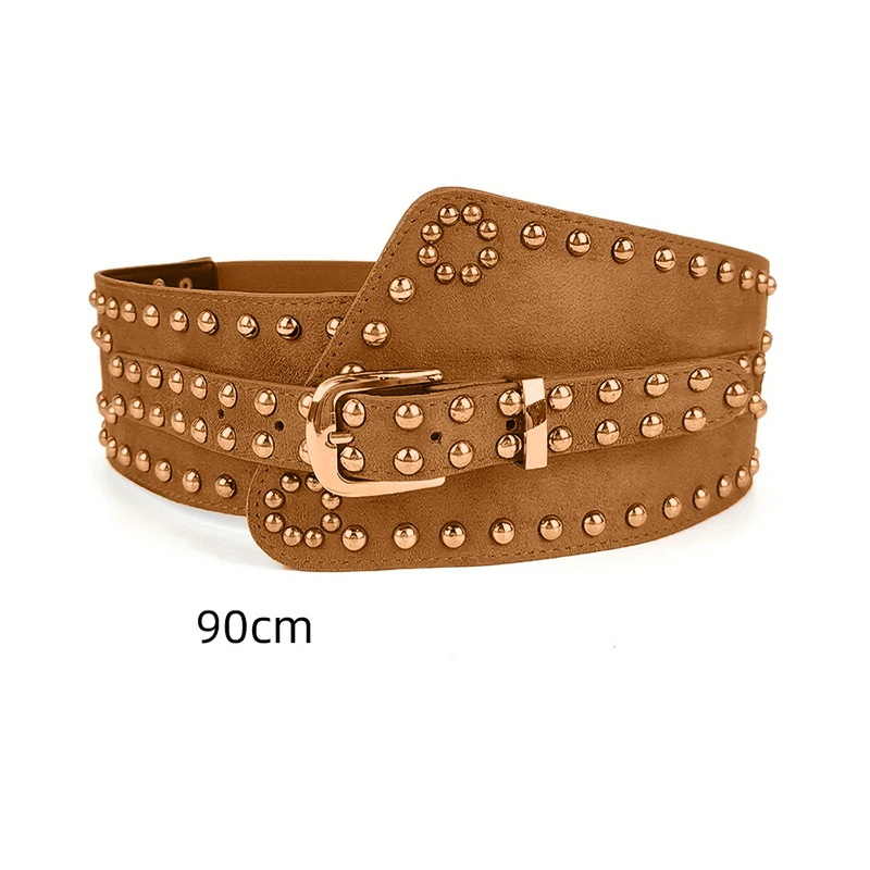 Female Punk Style Rivets Design Wide Belt Women Leather Hip Hop Skirt Belts Y2k Hollow Out Waistbelt Streetwear Matching Dress