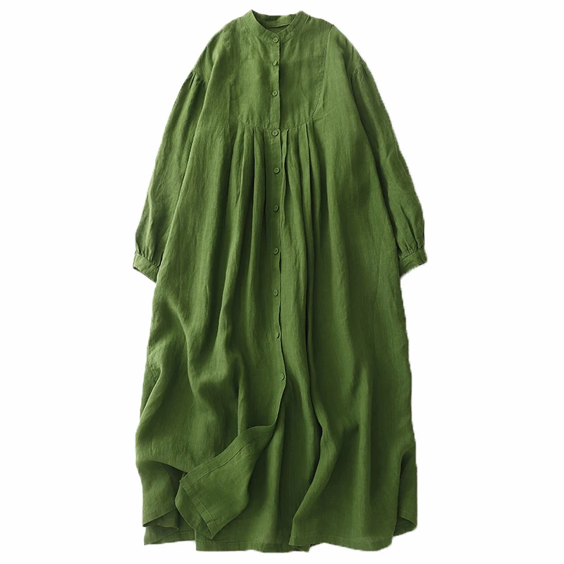 Artistic Loose Long Sve Dr Women's 2025 Early Spring New Sle Linen een Gown Skirt Commute A-Line Midi Dr