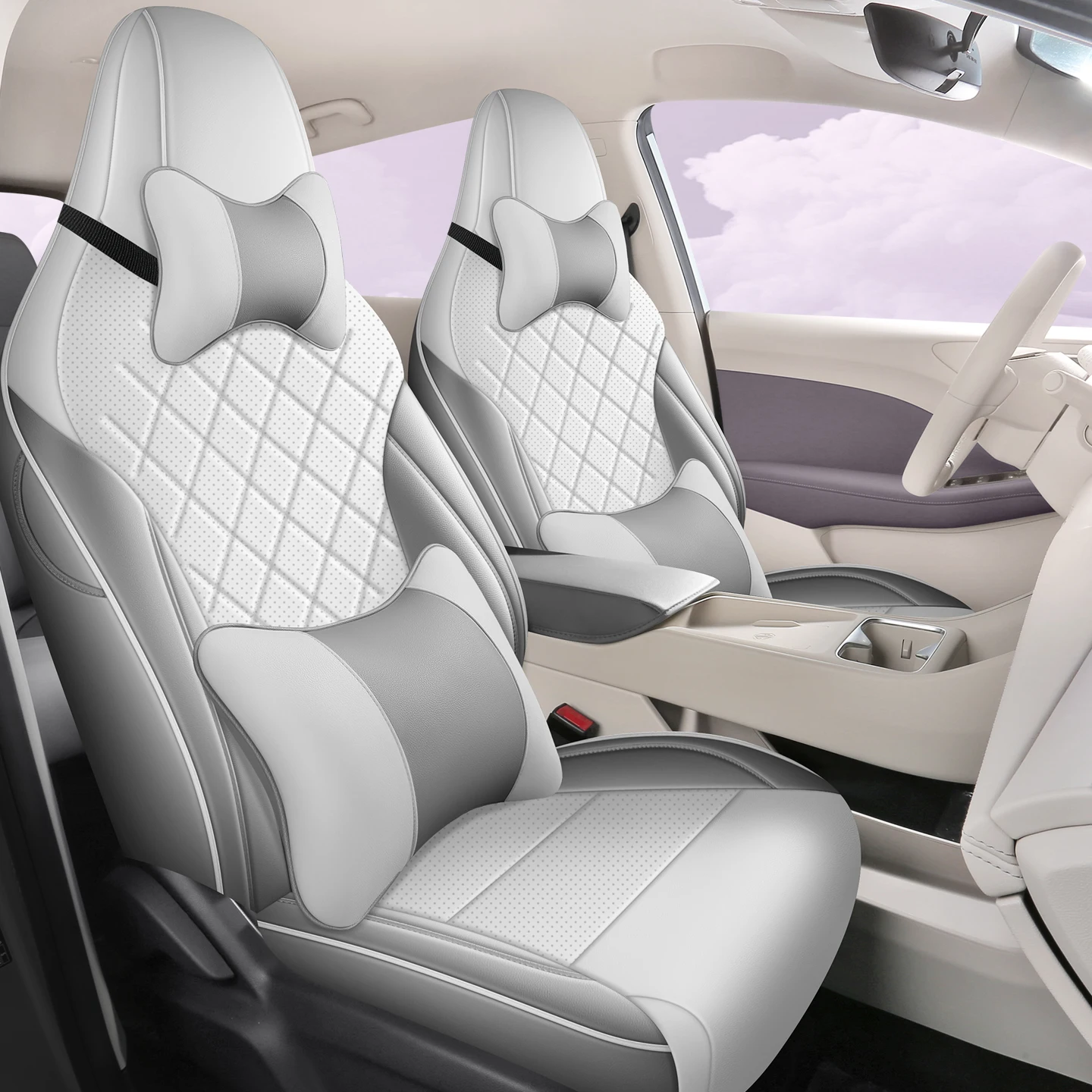 Full Surround PU Leather Car Seat Covers 5‑Seat Set Custom Fit for 2026 MG4 EV Urban, Wear‑Resistant Automobile Seat Guards