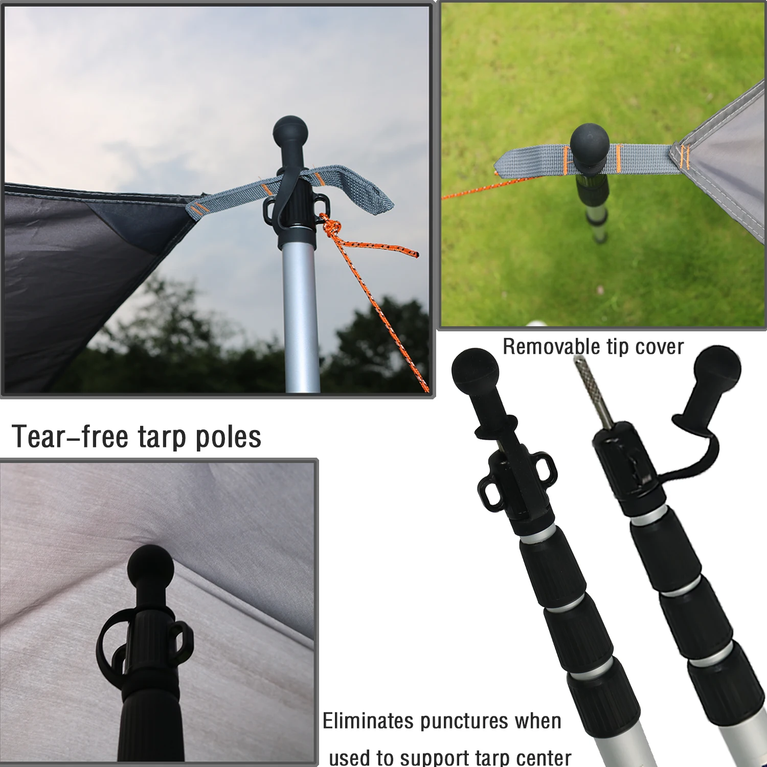 Aluminum Tarp Poles Adjustable Set of 2, Lightweight Telescoping Tent Poles for Tarp Canopy Shelter