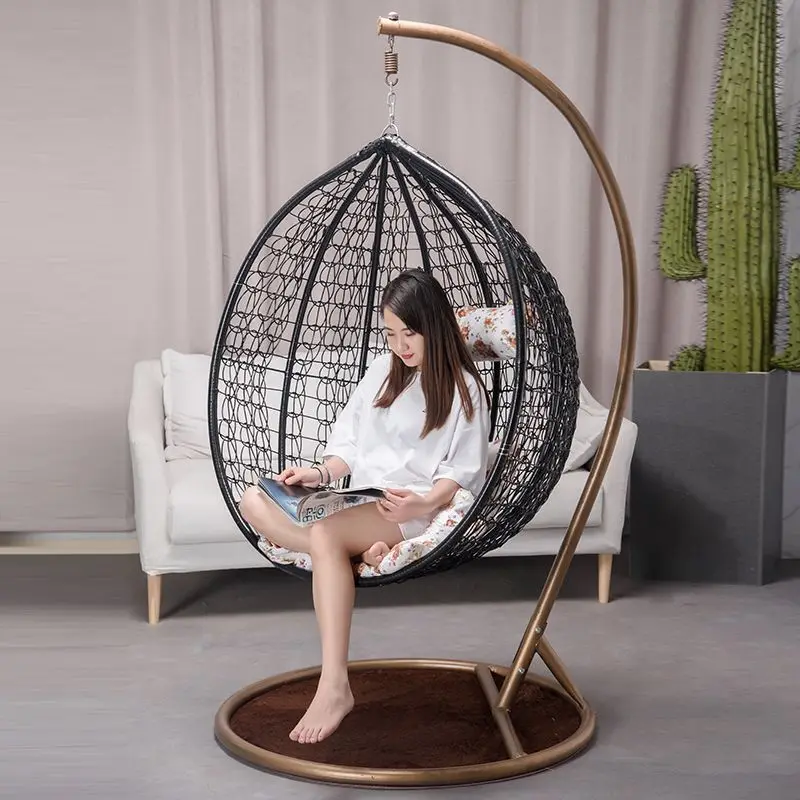 Hanging blue rattan chair bird\'s nest hanging chair swing outdoor home rocking chair indoor