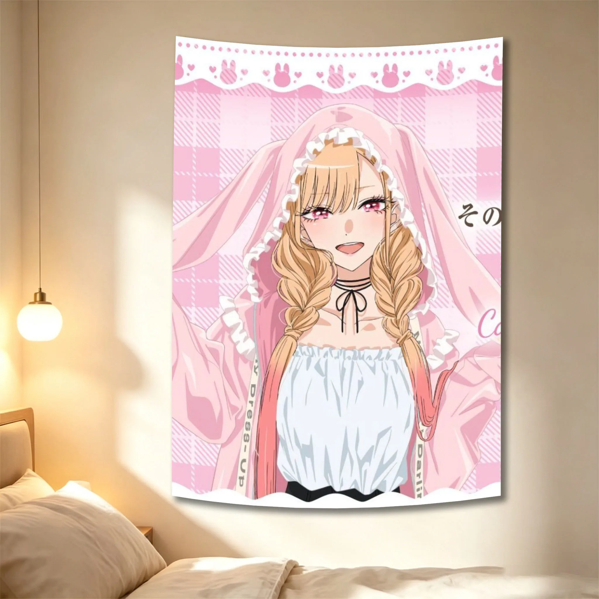 Marin K-Kitagawa Anime Tapestry Cute Kawaii Pink Rabbit Ears Wall Decoration, Suitable For University Dormitories, Bedroom,House