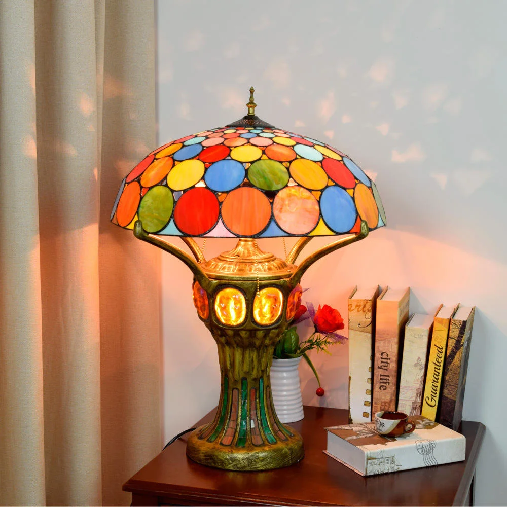 20-inch Retro Style Home Decoration Lamp Colorful Disc Glass Lampshade Luxury Aluminum Base Tiffany Table Lamp