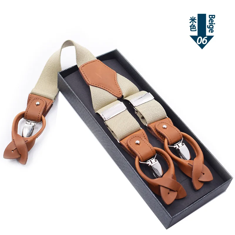 Leather Suspenders Men 3.5cm Y-Back 3 Clips Male Suspensorios Adjustable Elastic Trouser Braces Strap Belt Suit Accessories