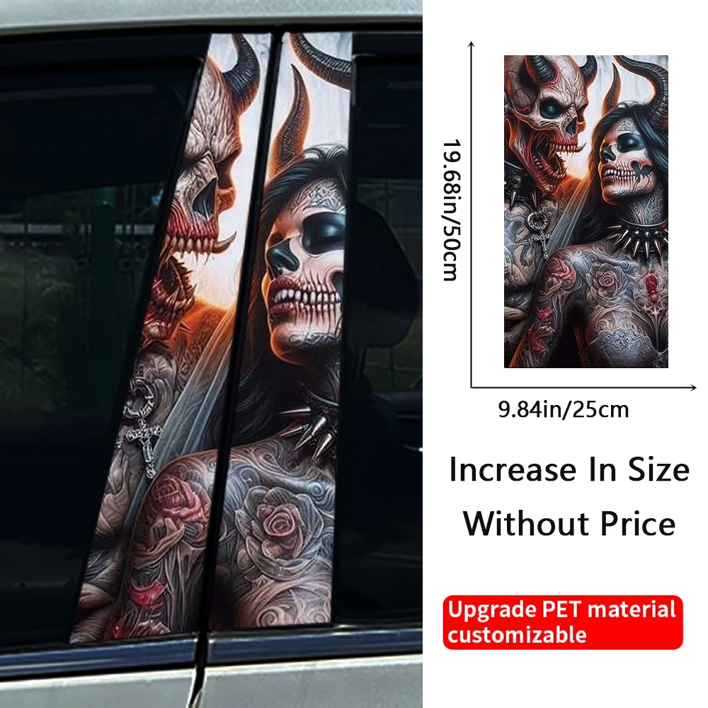 Skeleton Sugar Skull Lovers Couple CP Car B Pillar Sticker Waterproof Center Column Cover Scratches Sunscreen Car Accessories