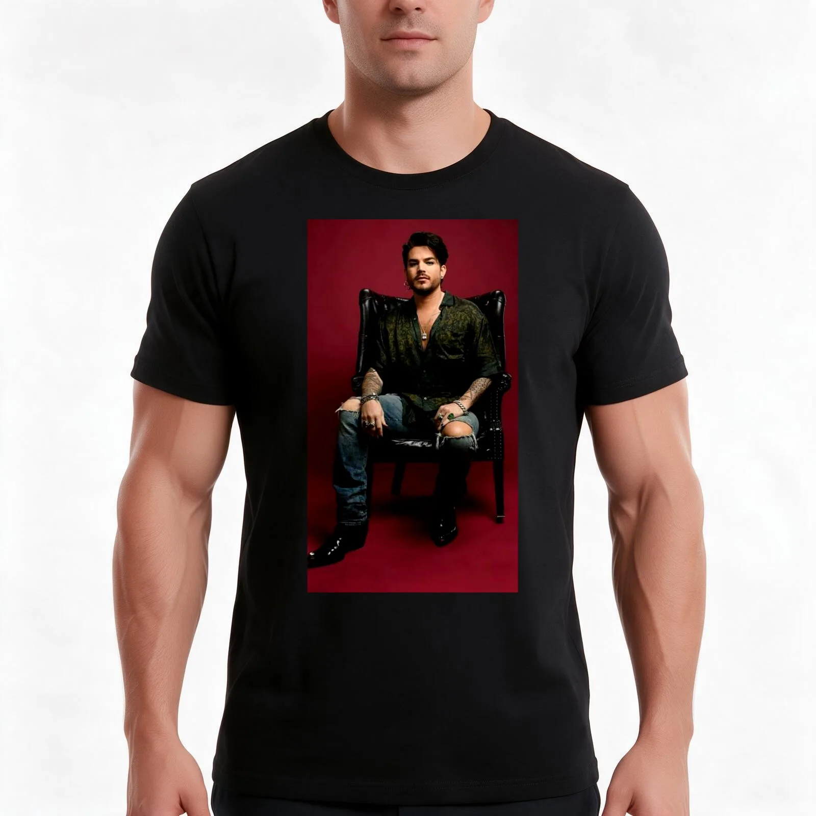 Hot Adam Lambert T-Shirt, Summer Casual Cotton Tee, Oversized Streetwear Tops, Vintage Graphic Print, Loose Fit Short Sleeve
