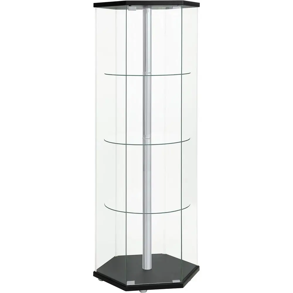 er Home urnishings - Zahavah - 4-Shel Hexagonal Curio Cabinet with Push-to-Open Magnetic Door and Clear Tempered Glass with Chro