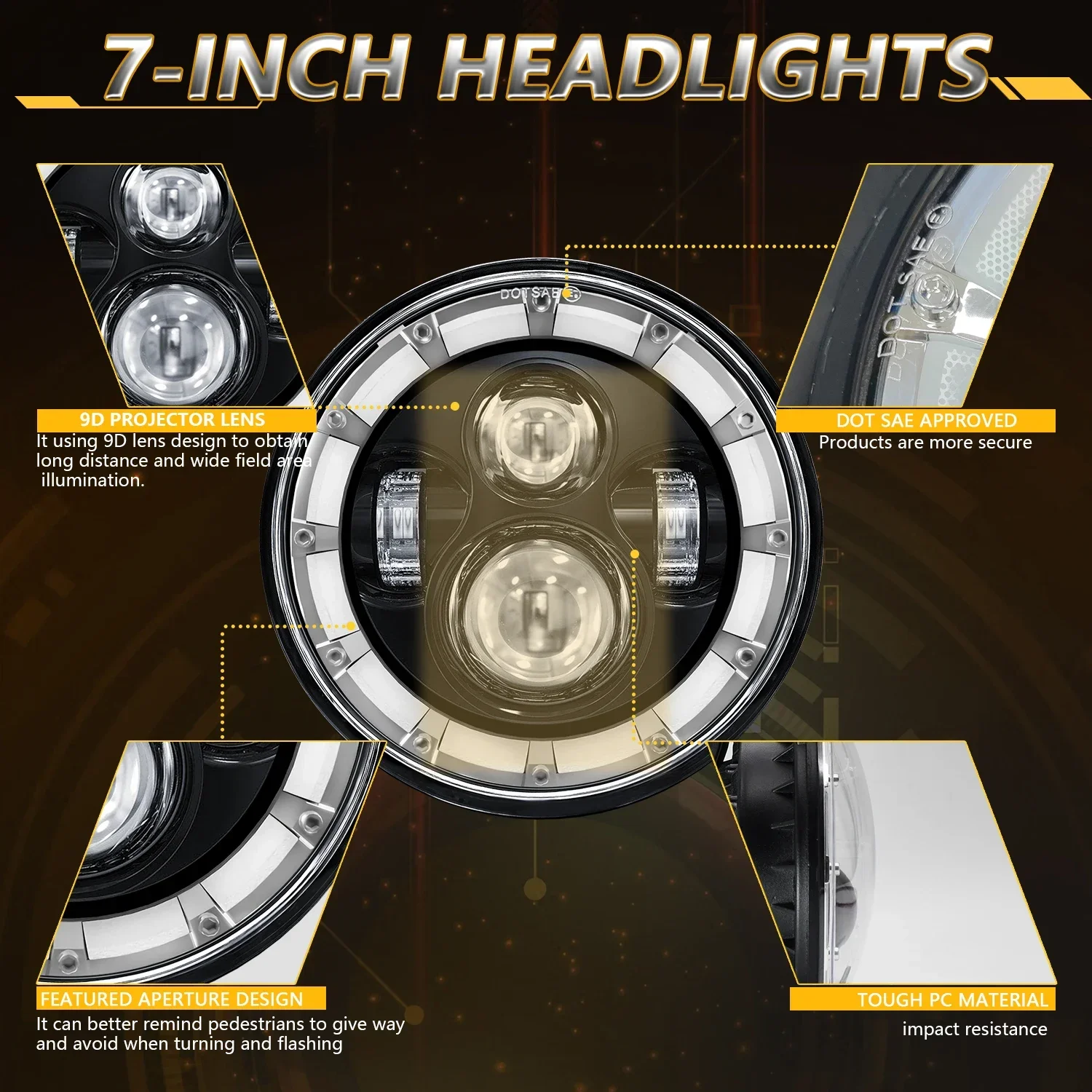 New LED Wrangler Headlight 7 Inch Round Headlight For JK Halley Jeep 200W 30000LM H4 Angel Eyes 6000K/3500K Universal Headlight