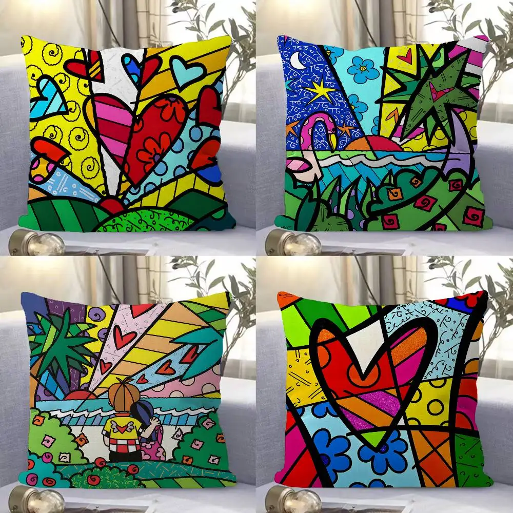 Colors R-Romero B-Britto Art Pillow Cover for Bedroom Room and Living Room Sofa Decorative Cushion Cover