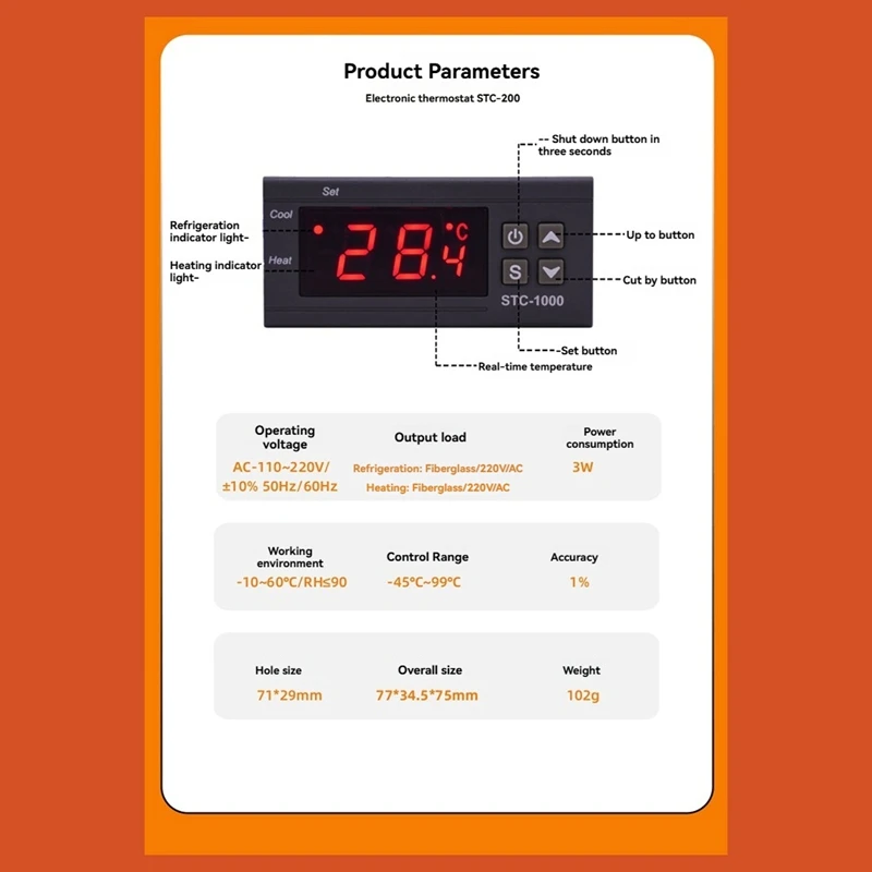 STC 1000 termostat Digital LED, untuk inkubator pengontrol suhu termoregulator pendingin pemanas Relay