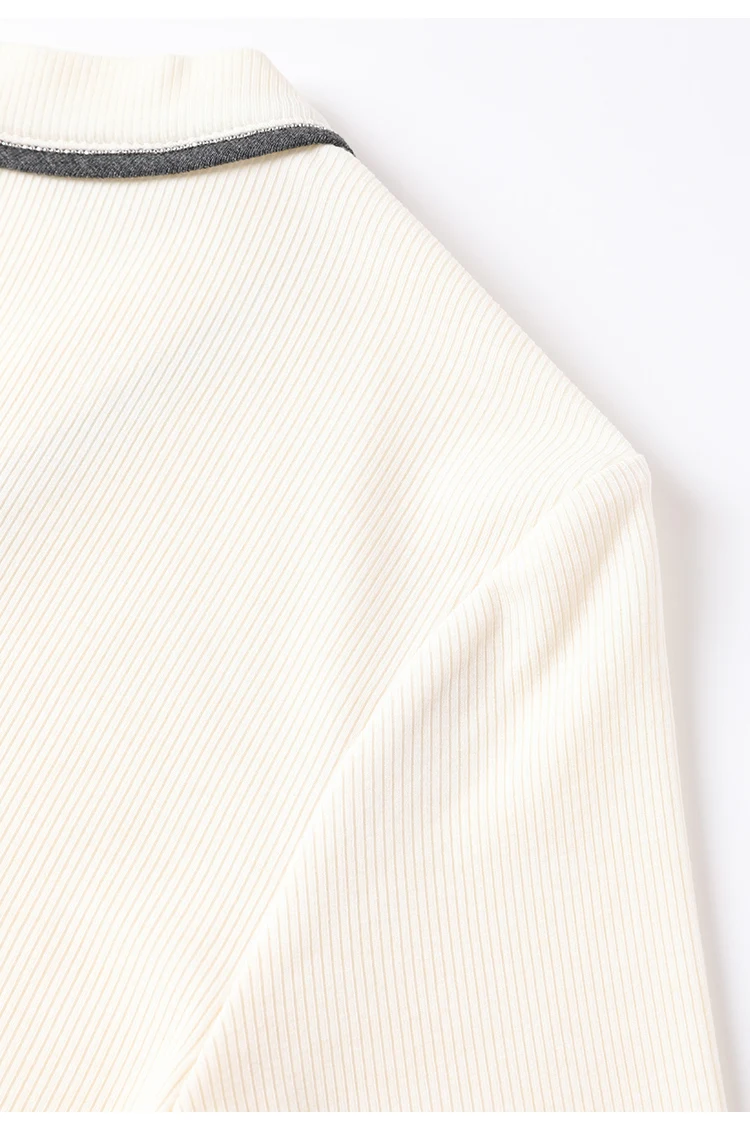 KL7523408 Designer-Stil Damen V-Ausschnitt Strickware Weiche Wollmischung Oberteil Slim Fit Geripptes Kurzarm-T-Shirt – Detail 26