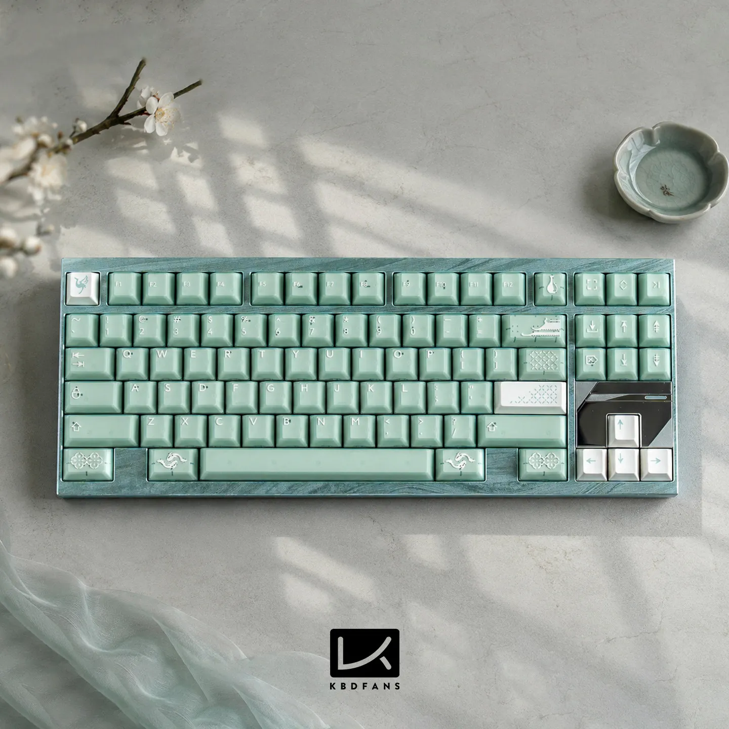 PBTfans Cyan Matte Theme Keycaps Set ABS Cherry Profile Custom Original Handmade Keycaps for Mechanical Keyboard Accessories