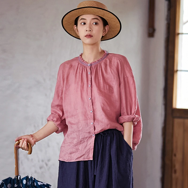 

Oversized Women Long Sleeve Linen Shirt New Arrival 2025 Autumn Vintage Style Solid Color Loose Female Casual Tops Shirts M1814