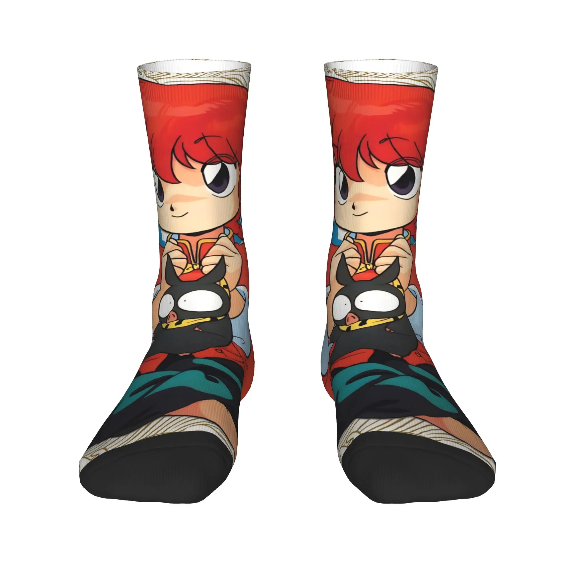 Crazy Design Anime Ranma And P-chan Skateboard Socks  Polyester Long Socks for Unisex Breathable