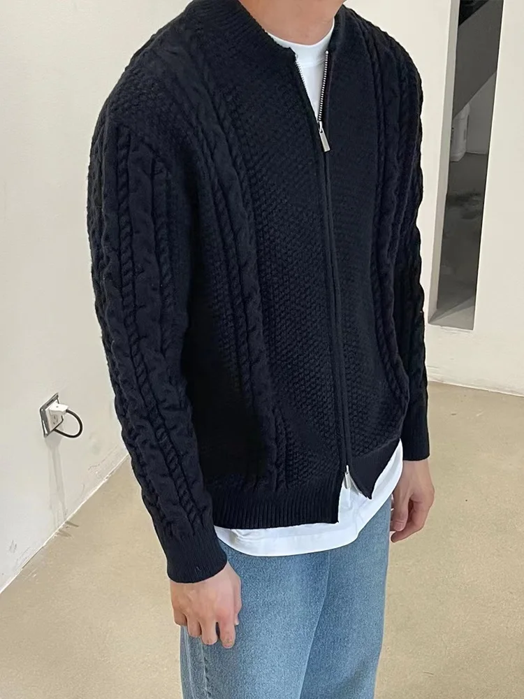 

Loose Casual Knitted Cardigan Sweater Men's Korean Sle Autumn Winter Twist Pure Color Zipper Coat Youth Faion Long Sve