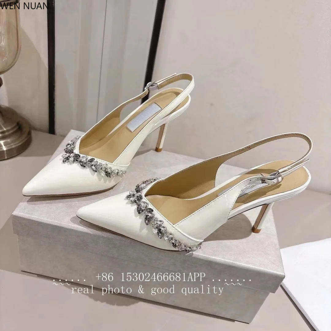 White rhinestone high-heeled women's slim heel fall-out autumn/winter pointed-toe stunning sandals sexy mature lady single shoes