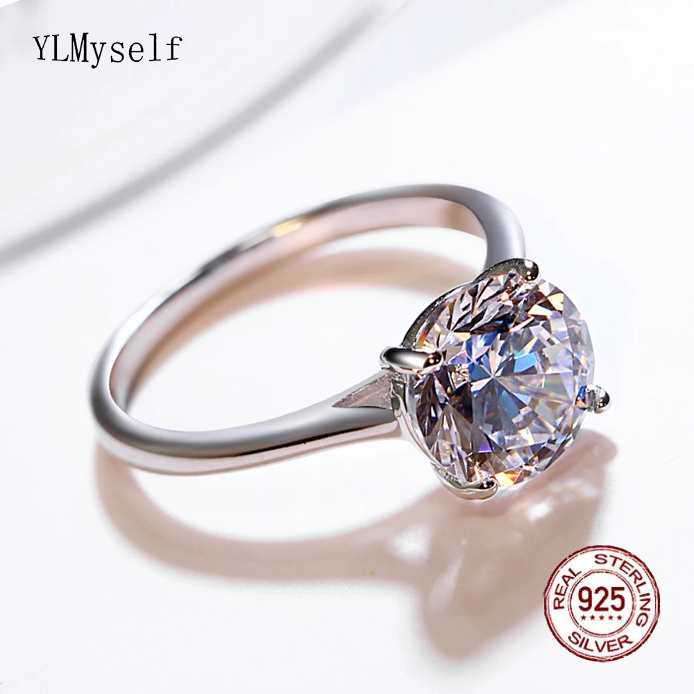 YLMyself 925 Sterling Silver Solitaire Ring 1 2 3 Carat AAAAA Zircon Classic Promise Engagement Wedding Fine Jewelry For Women