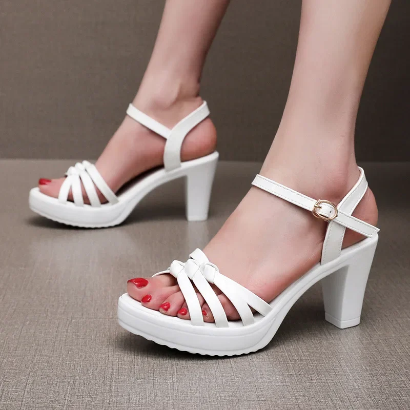 

32-43 Women's Sandals Summer 2025 New Platform Sexy Narrow Band High Heel Women Shoes Offers Dress Peep Toe Black and White Shoe