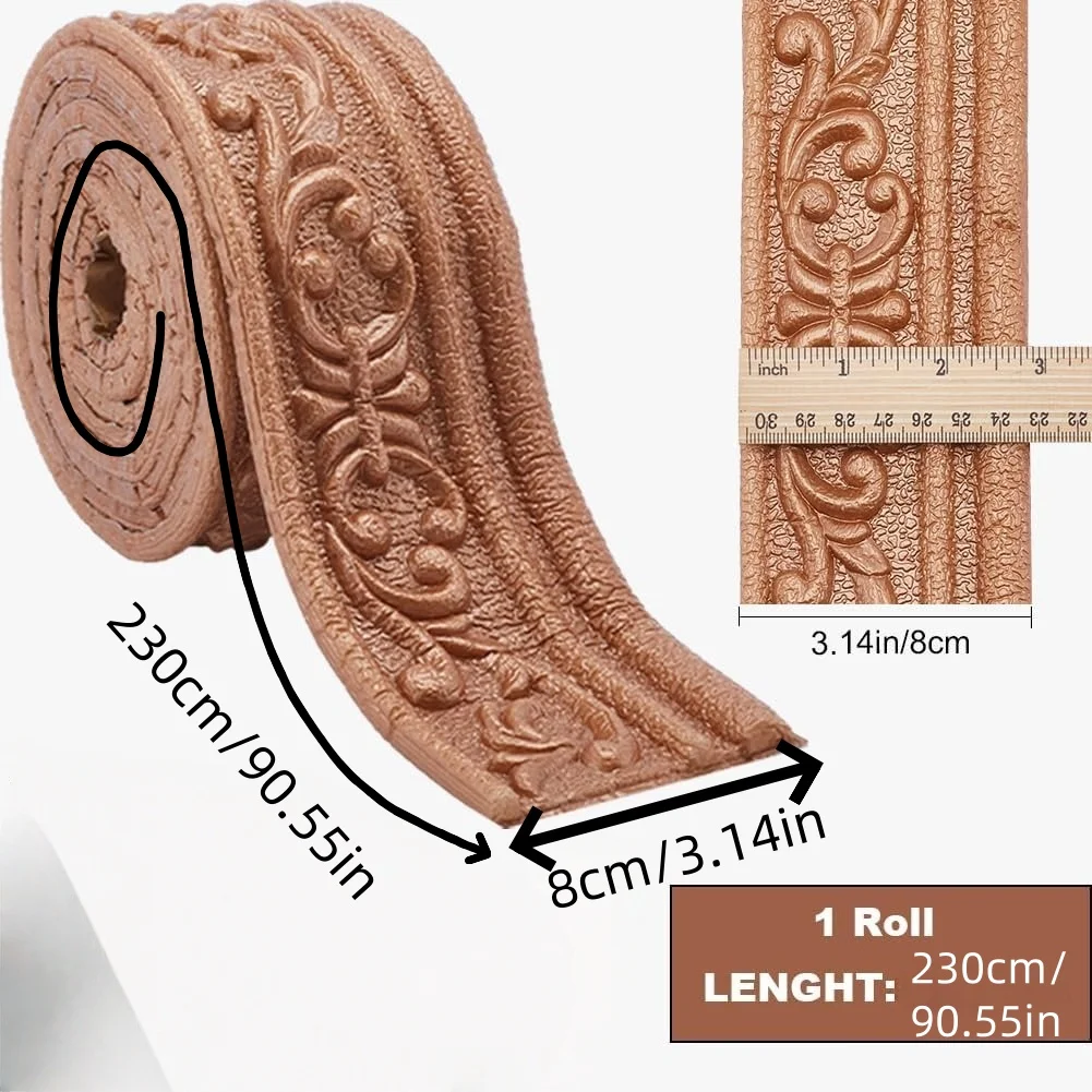 1pc 3D Pattern Self Adhesive Sticker Wall Trim Line Skirting Border Decor Household Living Room DIY TV Background Stickers
