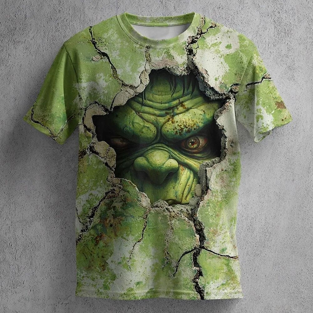

Halloween Men's Optical Illusion Zombie 3D Print Short sleeved T-shirt Top Fashion and Leisure Holiday Men's and Women Clothing