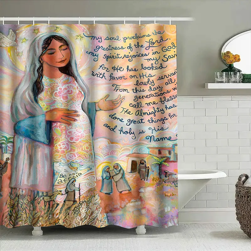 تتميز ستارة الدش الفنية صورة ملونة للمريم مع يسوع في رحمها ومشاهد الكتاب المقدس مثالية لإضافة رط #4