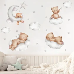 Cute Bear Star Cloud Wall Stickers for Kids Rooms Girls Boys Baby Room Bedroom Decoration Kawaii Cartoon Animal Wallpaper Vinyl