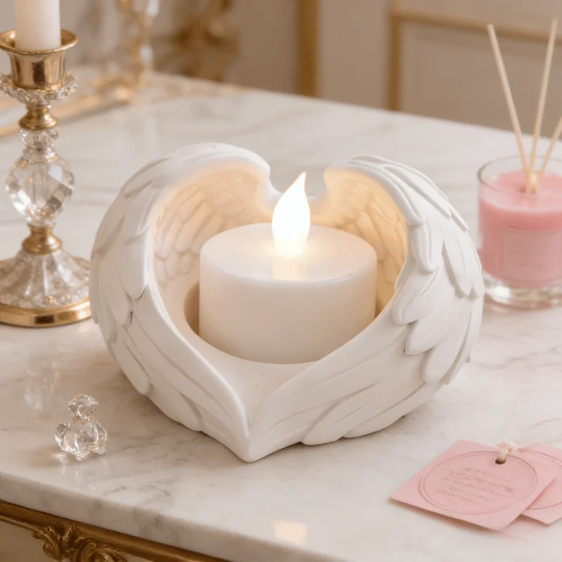 Eleganter Engelsflügel-Kerzenhalter, Geeignet für Teelichter & Flammenlose Kerzen, Ideal für Heim- und Schreibtischdekoration