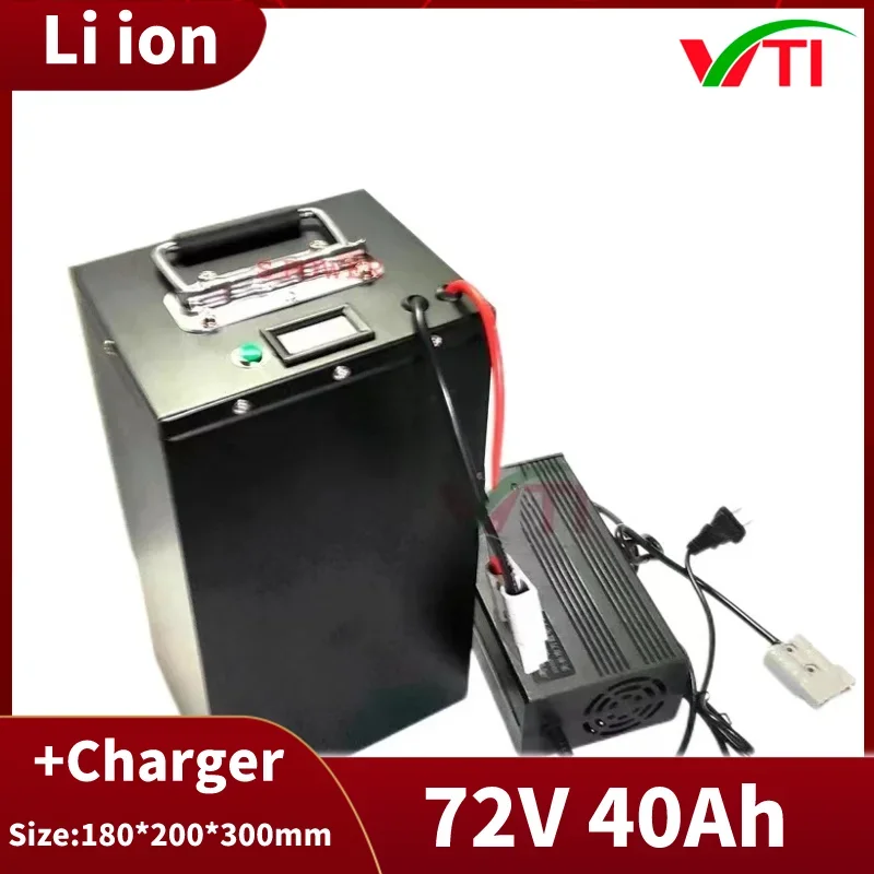 

Vti lithium ion waterproof 72v 40Ah li-ion battery BMS for 5000w 3500w bicycle bike tricycle scooter Forklift +10A charger