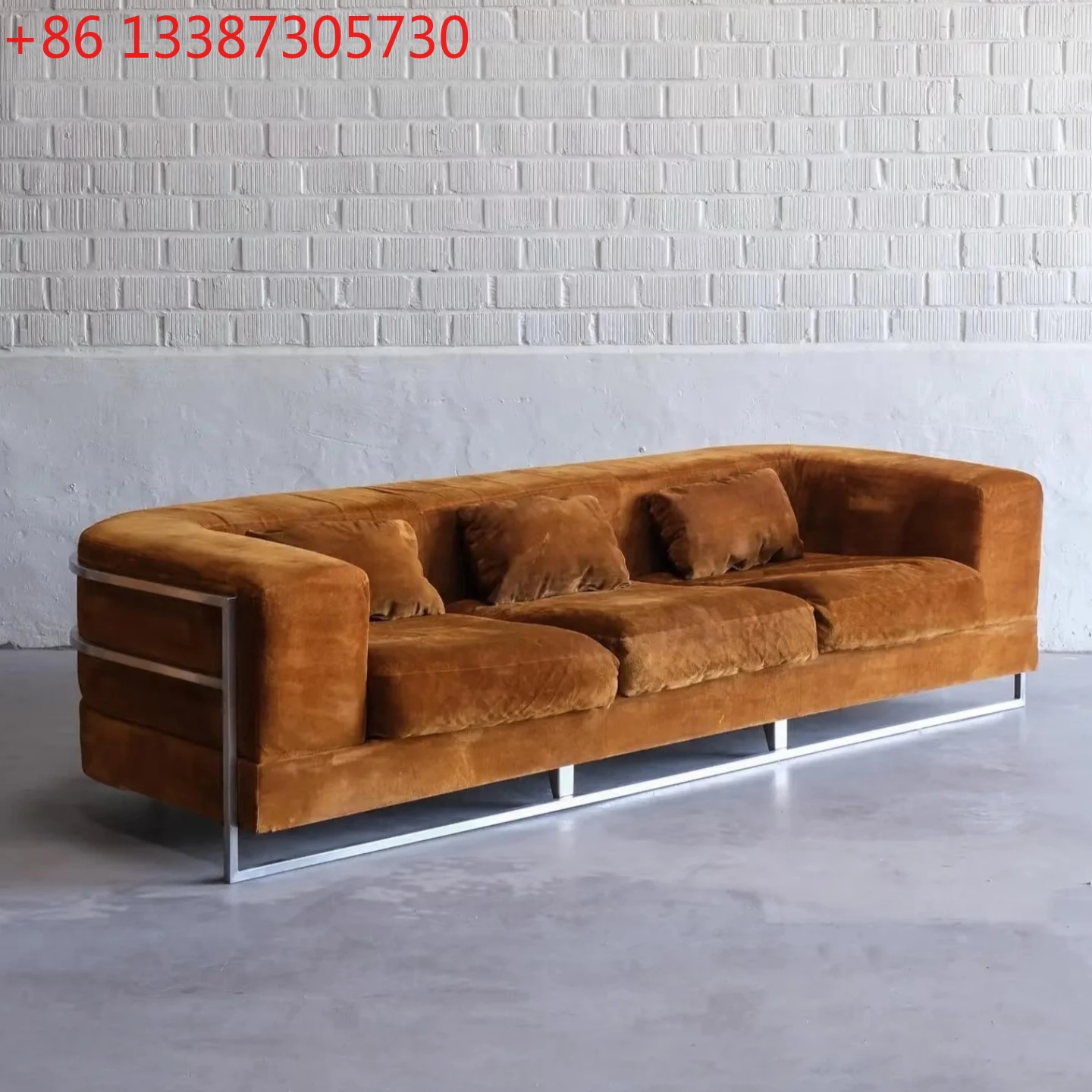 

Italian retro medieval Maillard Bauhaus mid-century matte cloth sofa