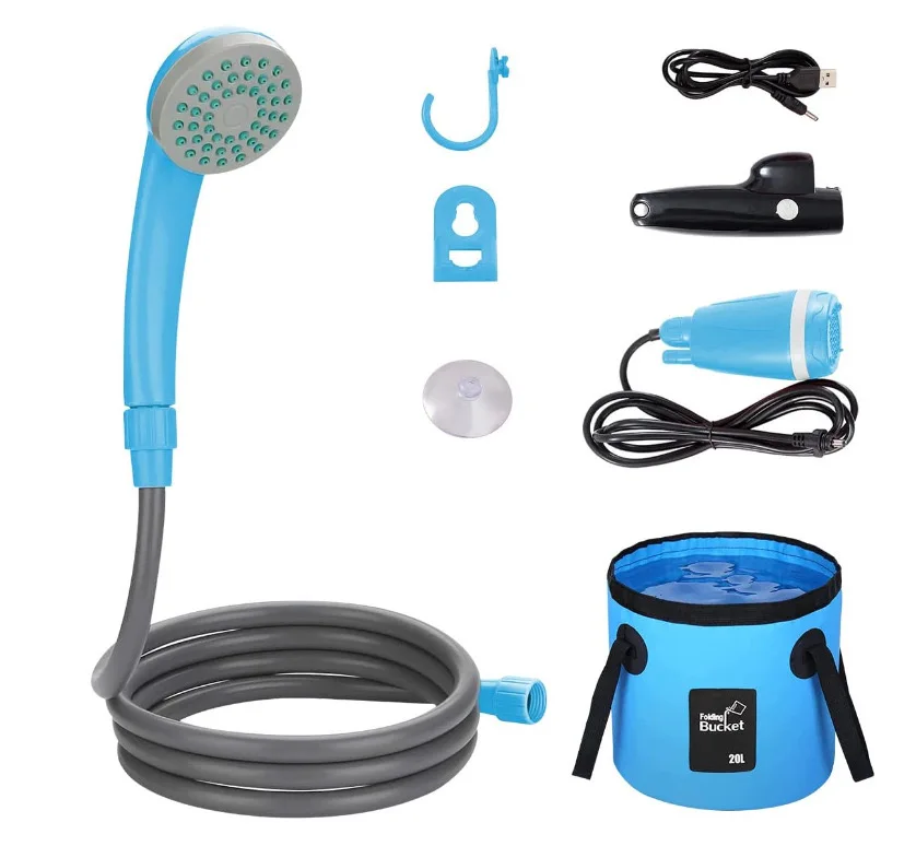 Portable Outdoor Shower with Built-In 2200Ah Battery Rechargeable Portable Shower for Climb Camping Travel Shower Set