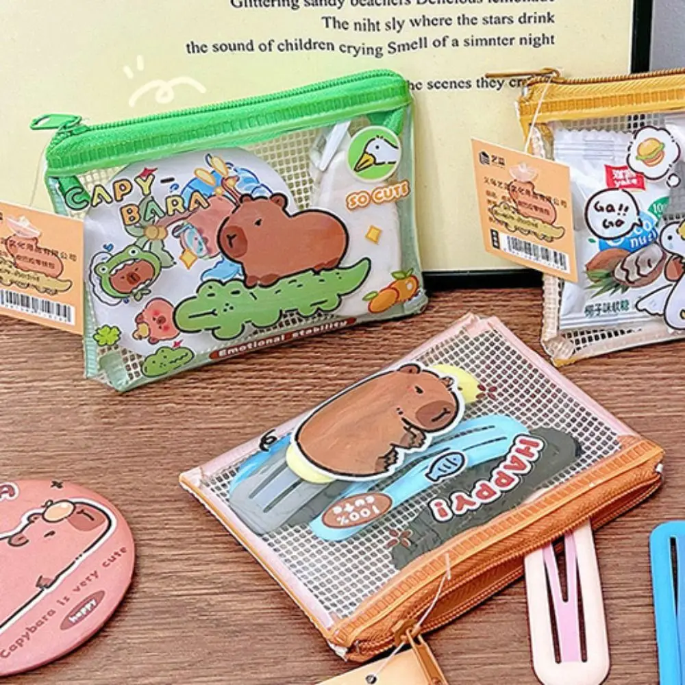 กระเป๋าสตางค์ dompet koin capybara แบบมีซิปกระเป๋าใส่บัตรเครดิต PVC กระเป๋าใส่เงินโปร่งใสลายการ์ตูน Capybara