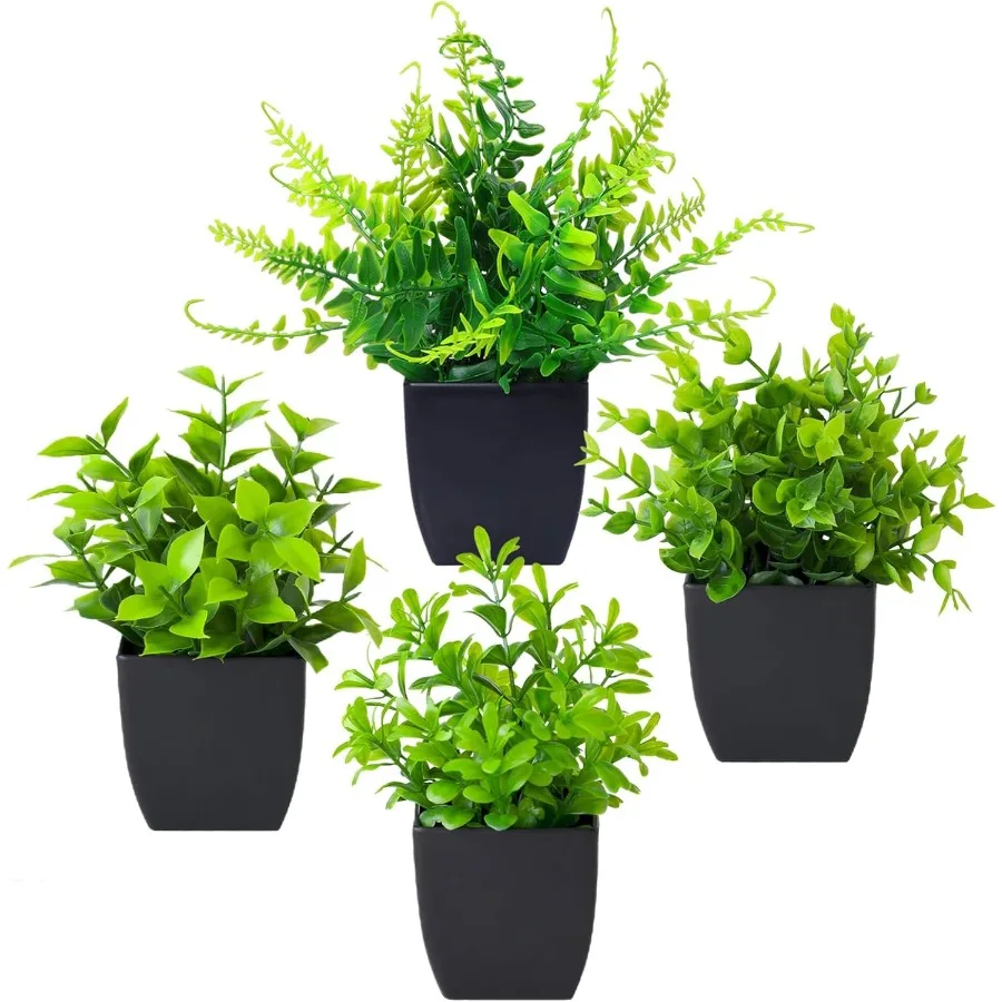 

4 упаковки маленьких искусственных растений в синем горшке, мини-искусственные горшечные растения для дома, ванной комнаты, офисного стола, полки для стола, комнатного Dr