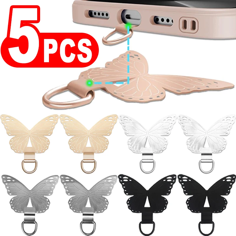 Butterfly Stainless Steel Phone Lanyard Patch Ultra Thin Durable Anti-Lost Hanging Rope Cards Tether Tabs Safety Connect Piece