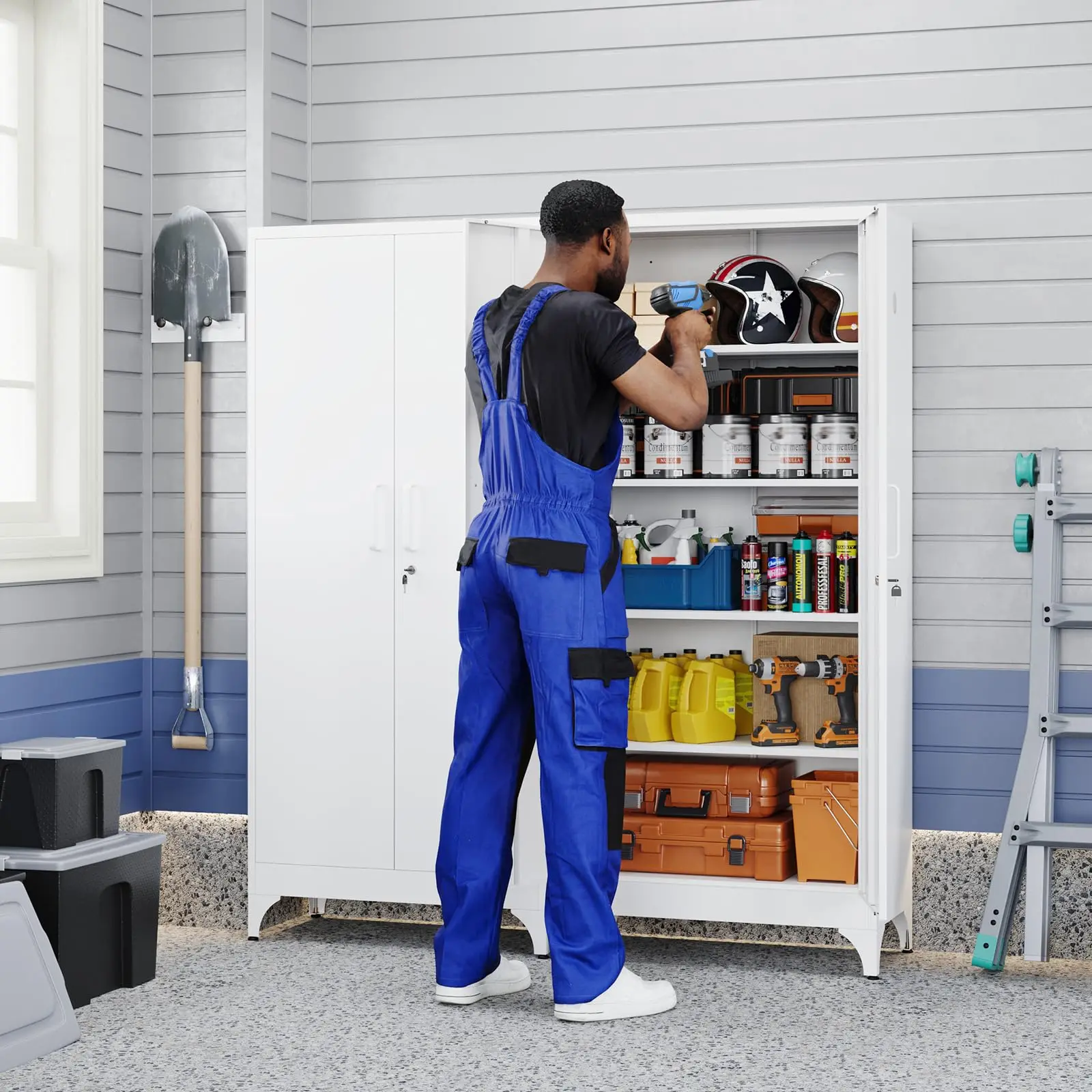Metal Garage Storage Cabinet with 2 Doors and 4 Adjustable Shelves - 71