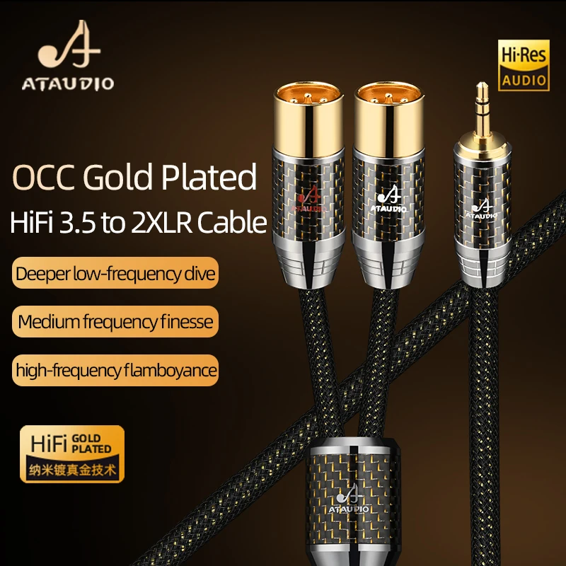 High Quality OCC Gold-plated HiFi 3.5mm to 2XLR Cable for Mixer Amplifier Stereo 3.5mm to 3pin XLR Balanced Male Audio Cable