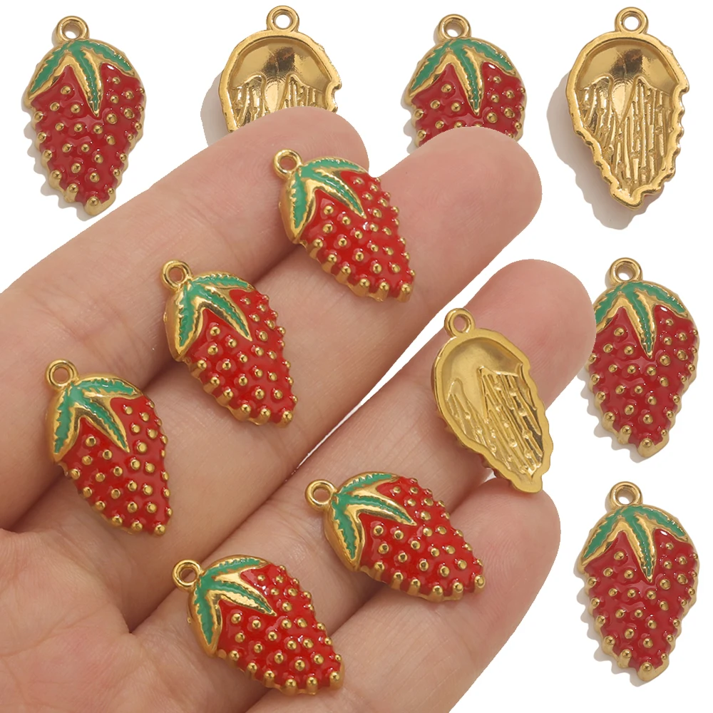 

2pcs Premium Stainless Steel Red Strawberry Charms Gold Plated for DIY Jewelry Making Necklace Bracelet Craft Material wholesale