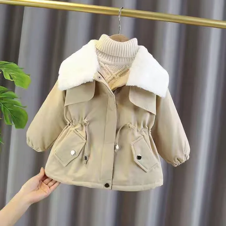 2026 Winterjacke für Mädchen, modischer Mantel mit Revers, Kinder-Oberbekleidung, Windbreaker, verdickt, warm, Kleinkind-Mädchenkleidung, Geburtstagsgeschenk