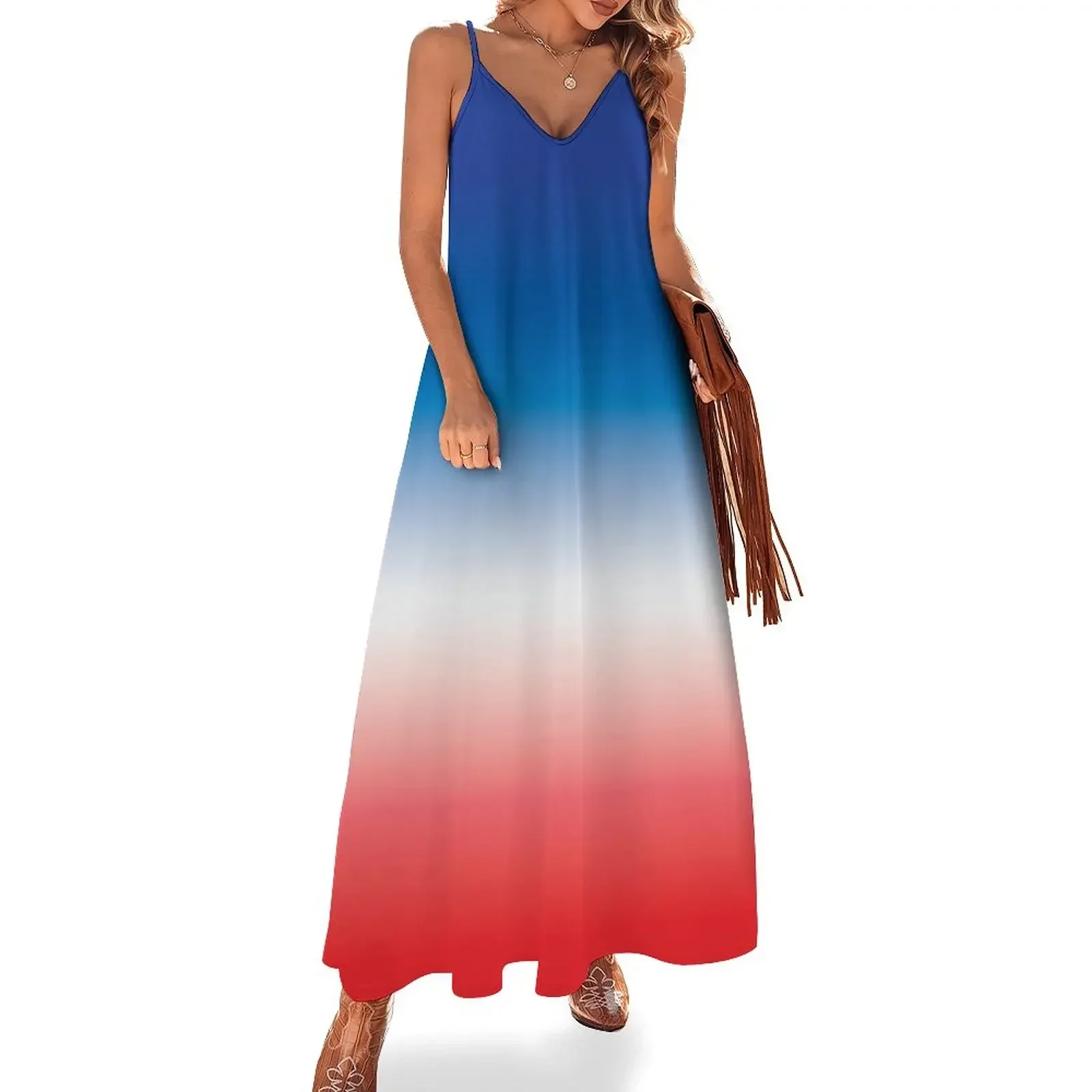 Red White Blue Ombre Gradient Tie Dye Sleeveless Dress elegant evening dresses for women 2024 Dress