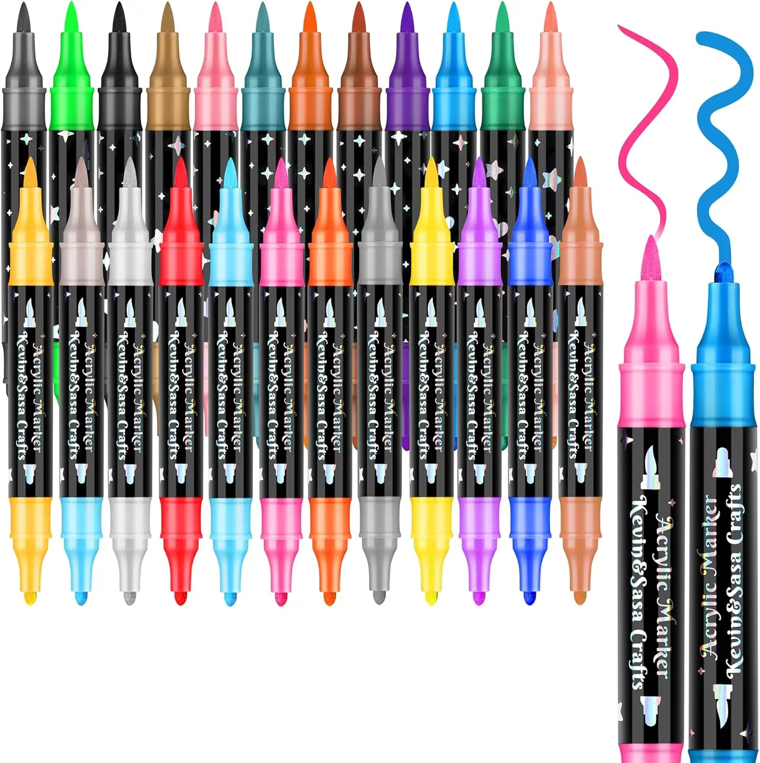 

24 Dual-Tip Acrylic Paint Markers, Vibrant Colors for Wood, Canvas, Rock Painting, Glass and DIY Crafts