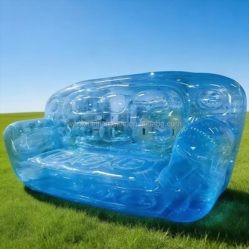 Customized durable high-quality outdoor home PVC inflatable transparent blue double sofa seat