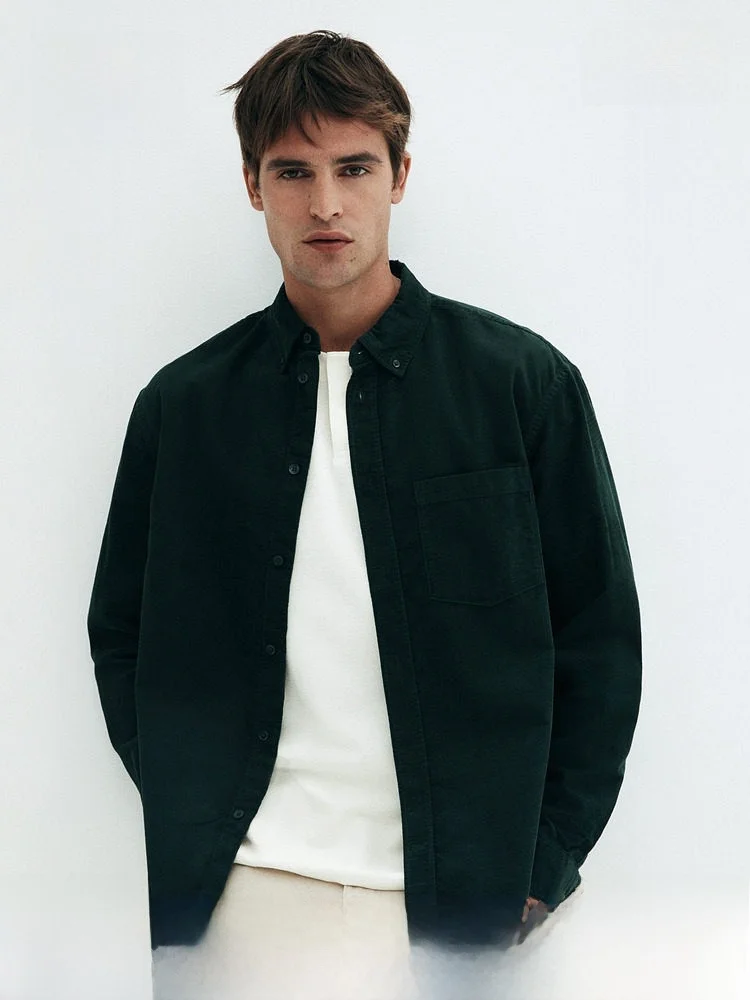 

Мужская рубашка H&M из мягкого вельвета на пуговицах, с длинным рукавом, повседневная, 100% хлопок, тонкая, осенняя новинка