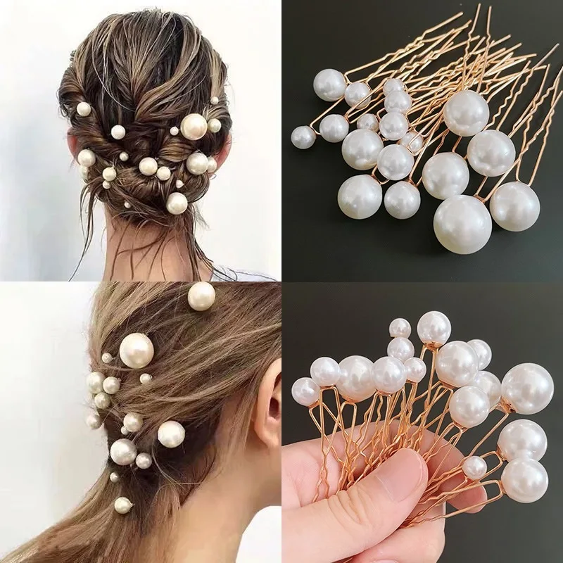

U-shaped Pin Metal Hairpin Simulation Pearl Hairpin Bridal Headdress Costume Modelling Hairs Styling Tools Hair Accessories Gift