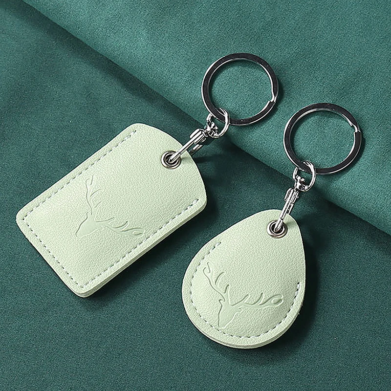 1Pc Access Card Case Leather Card Holder Keychain Key Ring Door Lock Access Tags ID Card Case Keychain Access Card Bag