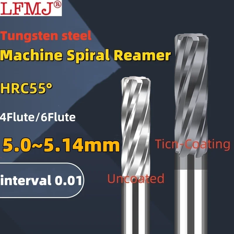 

1PCS 5.0-5.14mm Carbide Machine Reamer Spiral Metal Cutter 4 Flute CNC Tungsten steel Chucking Reamer Cutting Tool Coated Steel