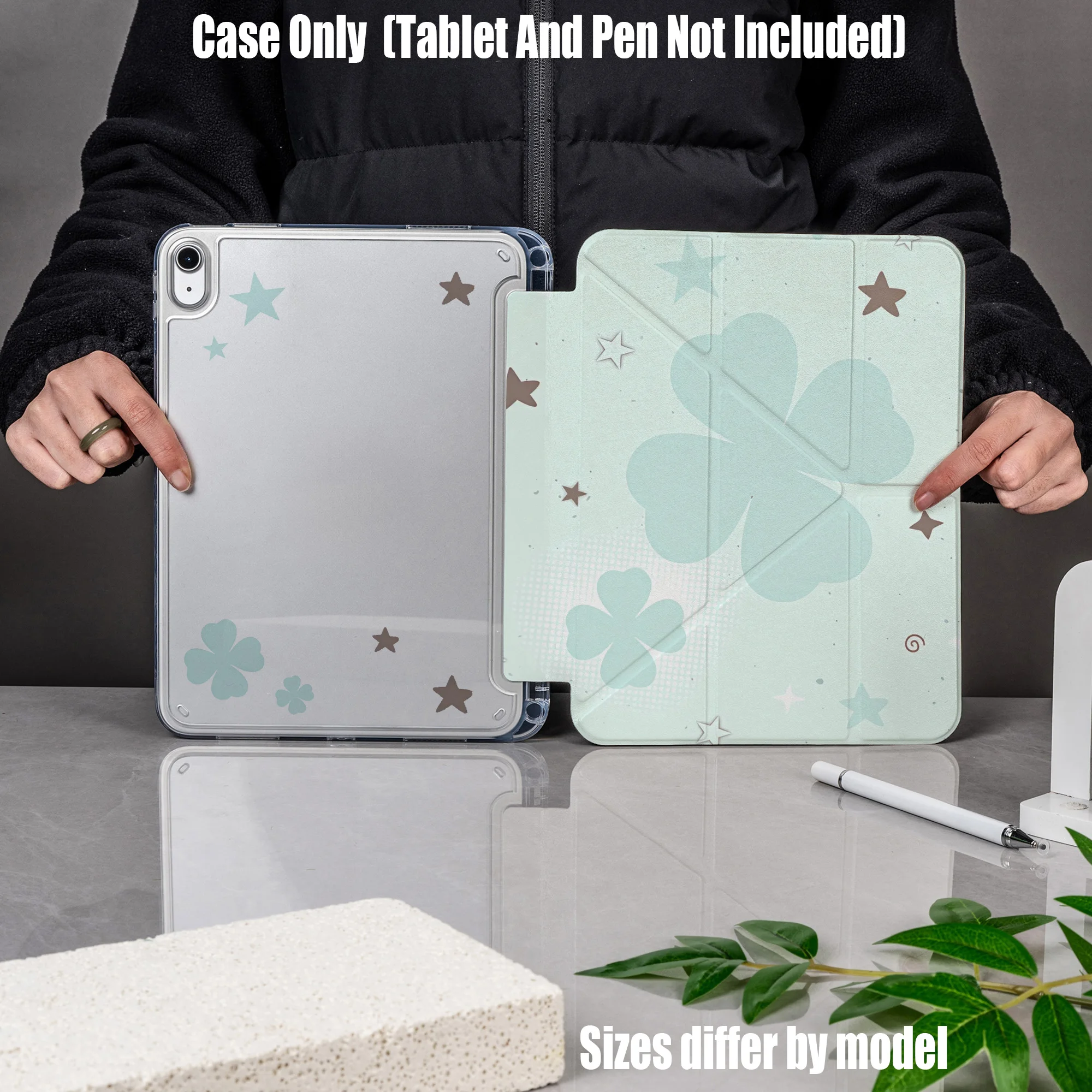 

Minimalist Y-Fold Acrylic Gray Delicate Heart Art Print iPad Case For Apple iPad Pro 12.9 Air 3 Mini 5 9th Gen Cover